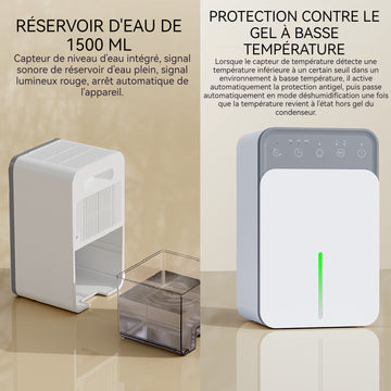 Déshumidificateur d air électrique 1500ml déshumidification d'air avec minuterie et mode veille arrêt automatique et dégivrage